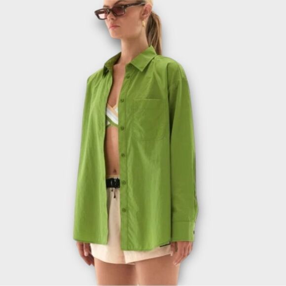 P.E Nation Tops - P.E Nation Interval Oversized Button Down Blouse in Peridot Green Size XS NWT